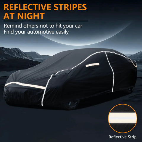 All Weather Six Layer Car Cover For Sedans 185 Inch Exterior Shield With Zipper And UV Protection reflective stripes at night