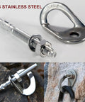 Two Pack 304 Stainless Steel Climbing Anchor Bolts, 30KN Rated Rock Climbing Hangers on rock surface.