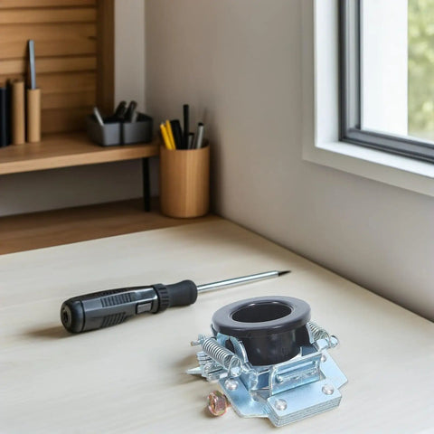 Top Notch Single Phase Motor Centrifugal Switch For Electric Pump With Reliable Start Performance And Secure Metal Component Replacement To Keep Your Gear Running Smoothly and Efficiently on a workbench with tools.