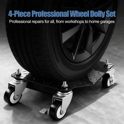 Heavy Duty Wheel Dollies Set Of 4 With Brakes 6000 Lbs Capacity High Tensile Steel Safe Lifting Rolling Under Load Built Tough For Daily Grind Beefy Workhorse Handles Loads Without Breaking Sweat Pro Shop Use Good For Mechanics Keep Garage Safe Now wheel dolly under tire