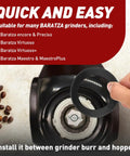 3 Piece Silicone Gasket Replacement Kit For Encore And Virtuoso Conical Burr Coffee Grinders, Durable Ring Seal That Fits Electric Grinders, Keeps Your Morning Brew On Point And Your Grinder Running Smooth. Black silicone gasket ring installed between burr and hopper