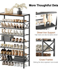 8-Tier Tall Shoe Rack Organizer For Entryway And Closet, Fits 24-32 Pairs, Heavy-Duty Metal Frame With Wood Top Shelf, Rustic Brown Finish