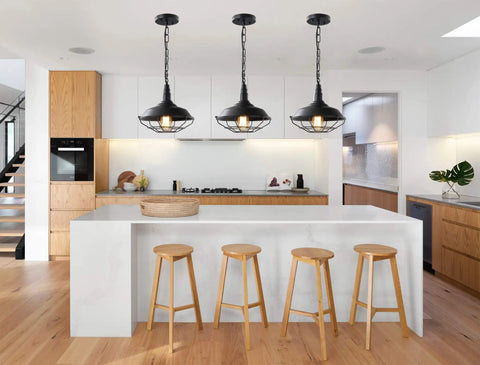 Black Farmhouse Pendant Light Dope Two Pack Industrial Vintage Hanging Lights With Wire Cage Above Kitchen Island
