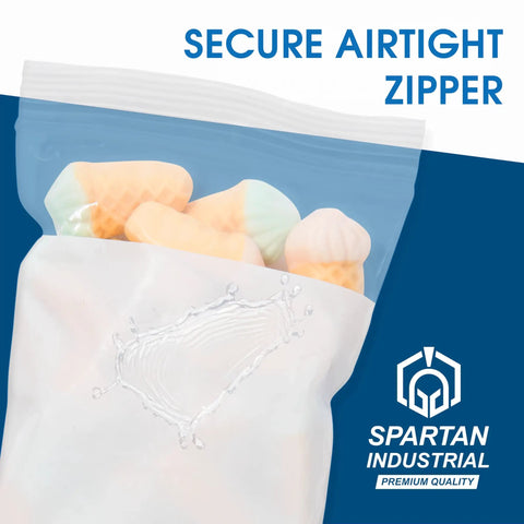 Top Shelf Nine By Twelve Inch Clear Plastic Ziplock Bags Quick Snap Zip Seal And Writable White Label Blocks Five Hundred Count with airtight zipper and snacks inside.
