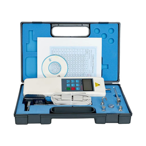 Digital Force Gauge 500N Push Pull Gauge For Tension And Compression Testing 5 Modes And 3 Display Methods Pro Grade Quality Supports Newton Kilogram And Pound Units Gravity Setting For Precise Measurements in carrying case