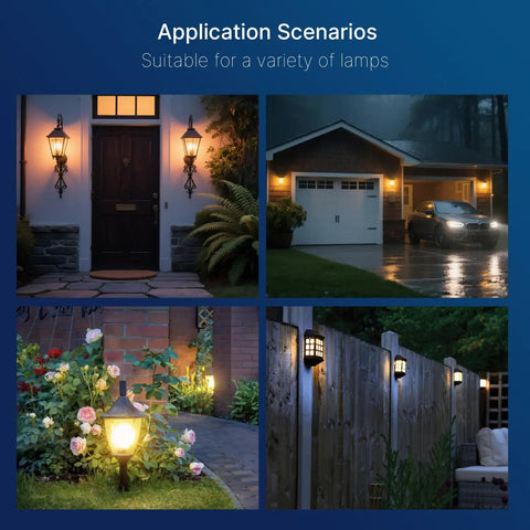 Outdoor areas illuminated by warm 2700K light showcasing Outdoor Dusk to Dawn LED Bulb 8W 100W Equivalent, 1400 Lumens Vintage Filament ST19 E26 Base