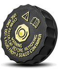Nissan Rogue Brake Master Cylinder Fluid Reservoir Cap Replacement Fits 2.5L And Rogue Sport 2.0L Direct OEM Style Plug And Play Installation Durable Cap For Reliable Brake Fluid Coverage, top view with embossed warnings