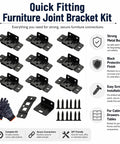 Heavy Duty Stainless Steel Quick Fitting Furniture Corner Brackets Set With Screws L Shape Right Angle Connectors, Black Finish