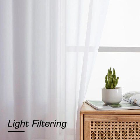 Two Lightweight White Sheer Curtain Panels 42 Inch Wide By 72 Inch Long With Rod Pockets Airy Voile Window Treatments Light Filtering