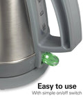 1 Liter Electric Kettle With 1500 Watt Fast Boil, Cordless Water Heater, BPA Free Interior, stainless steel body with handle and switch
