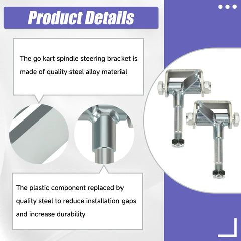 Go Kart Steering Spindle Bracket Set With Five Eighths Inch Axle And Rod End Ball Joint, steel details close-up