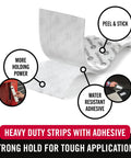 Heavy Duty Hook And Loop Tape Tough As Nails Solid Grip Hold Fast On Surfaces Zero Drill Hassle Easy Hang Design For Walls Painted Drywall Plastic Metal White Four By Two Inch Multi Pack with peel and stick features.