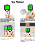 Using 5 In 1 Stud Finder Wall Scanner With Smart Chip And HD LCD Display to detect wood metal studs behind walls.
