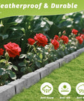 Heavy Duty Garden Edge Borders 16 Pack No Dig Lawn Edging for Landscaping with red flowers and green grass