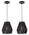 Black Rattan Pendant Lights 7 Inch Modern Woven Fixtures Farmhouse Coastal Handwoven Lamp Shade Boho Chic Hanging Light For Kitchen Island Bedroom Living Room Hallway 2 Pack, front view