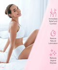 Woman sitting, highlighting benefits of Hyaluronic Acid Vaginal Suppositories for Dryness, Hormone Free Moisturizer, FDA Cleared Medical Device