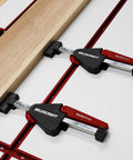 Inline Clamps T Track Clamp Two Pack With Cam Stops For Woodworking, Low Profile Under 19mm clamping a wooden board