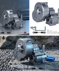 Aluminum Alloy RC Transmission Gearbox Kit for 1 to 10 Scale Crawlers with components on metallic surfaces