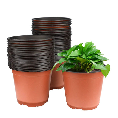 Stack of Six Inch Plastic Plant Pots For Seed Starting Starter Pots And Nursery Use Pack Of Fifty Durable Seedling Pots With Drainage Holes