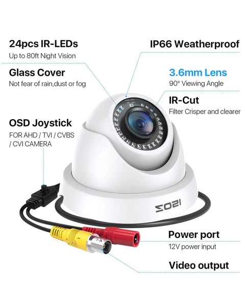 1080p Dome Security Camera, Hybrid 4 In 1 HD-CVI/TVI/AHD/960H, 2MP Day Night Weatherproof Indoor Outdoor Surveillance with cables
