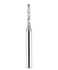 Side view of SpeTool spiral compression router bit, 1/8 in cutting diameter, 1/4 in shank, solid carbide