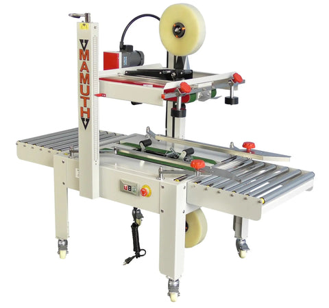 Versatile Case Sealer And Adjustable Top And Bottom Tape Dispenser Zero Stress Smooth Operator For Custom Shipping Boxes, heavy-duty machine with dual belt.