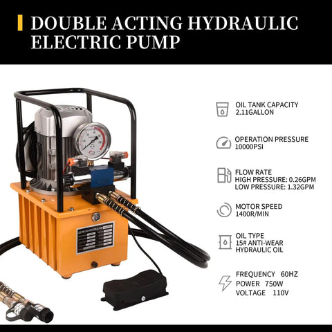 Beefy Electric Hydraulic Power Unit 750W 110V Dual Speed 10000 PSI System with 8 Liter Oil Reservoir for Punching and Bending