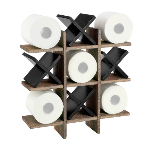 Tic Tac Toe Themed Toilet Paper Holder Stand And Wall Shelf Decor In Rustic Wood Bathroom Organizer For Toilet Tissue Freestanding Or Wall Mounted