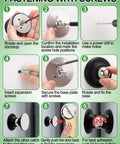 Installation steps for Magnetic Door Catch For Campers And Trailers Easy Install Door Stopper Kit with screws on green background.