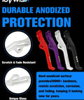 Four colored CNC kickstands in red, purple, silver, and black for electric dirt bikes with durable anodized protection.