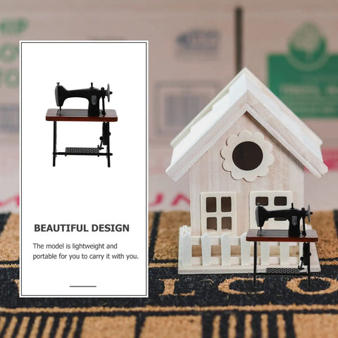 Authentic Vibes Rad Tiny 1/24 Scale Miniature Sewing Machine Dollhouse Replica And Home Decor Ornament with wooden house