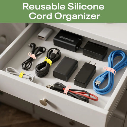 Silicone Cable Ties Reusable Elastic Wire Organizer Ties For Charging Cables And Electrical Cords USB Data Cable Management in drawer