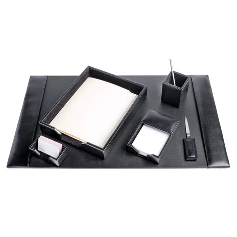 Bonded Leather Desk Set Six Piece With Sleek Leather Desk Pad And Essential Desk Organizer Accessories In Black