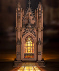 Gothic Architecture 3D Puzzle Kit For Adults With LED Lights Wooden Model Building Set DIY Craft Kit Twin Tower Cathedral Replica
