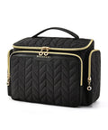 Puffy Nylon Travel Toiletry Bag With Wide Opening For Easy Access, Lightweight 1.1 Lb Makeup Cosmetic Organizer, Black