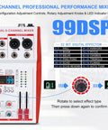 MW6 White 6 Channel Pro DJ Audio Mixer Portable Controller USB DSP With 99 Preset Effects, showing control panel and settings