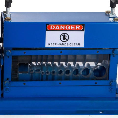 Electric Wire Stripping Machine For Copper Recycling, Fits 0.06 To 1.5 Inch Wires With Eleven Feed Channels And Ten Precision Blades. Running At 75 Feet Per Minute, This Rugged Aluminum Rig Works Like A Charm On Wiring Jobs Today.