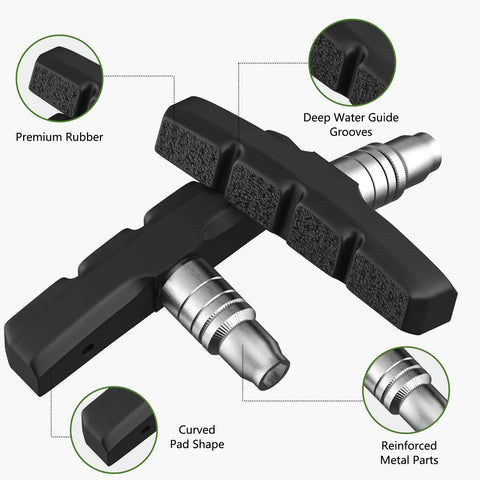 Universal 70mm V Brake Pads Set For Mountain Cruiser Road BMX Hybrid Bikes With Allen Wrench No Squeal Quiet Braking Nitrile Rubber