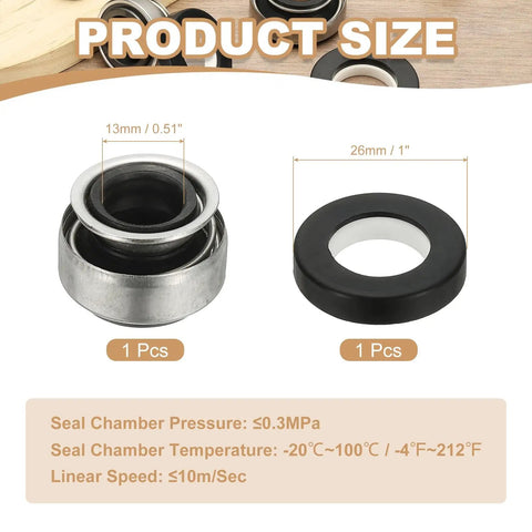 Gearhead Grade Heavy Duty Mechanical Shaft Seal Kit For Gas Water Pumps 13mm Inner Diameter 0.51 Inch seal replacement, 26mm OD