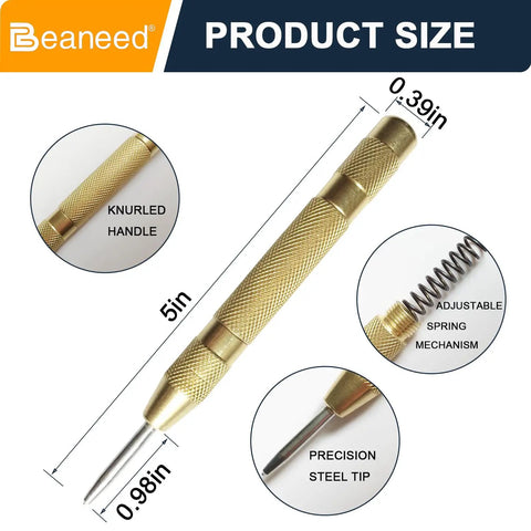 Built Tough Automatic Center Punch 2 Pack Spring Loaded Steel Marking Tool Includes Spare Tips 5-inch knurled handle with precision steel tip
