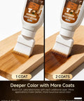 Image showing Real Talk Teak Wood Stain And Sealer In One With Built In Brush applied in 1 coat and 2 coats on timber.
