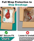 Comparison of expanding packing foam sheets 21x25 inches pack protective packaging foam vs loose packing with vases in boxes.