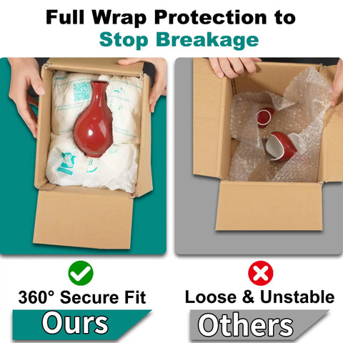 Comparison of expanding packing foam sheets 21x25 inches pack protective packaging foam vs loose packing with vases in boxes.