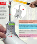Heavy Duty Stainless Steel Pipe Center Finder Punch With Adjustable Dial Bubble Protractor Badass Tank Marker And Layout Gauge For Welders showing usage instructions on a pipe.