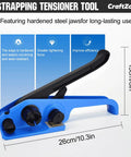 Ready Roll Heavy Duty Poly Strapping Kit With Tensioner And Sealer 5/8 Inch 1000 Foot Coil showcasing a blue strapping tensioner tool.