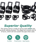 Set of black spring hose clamps in multiple sizes (5–18 mm) for automotive and plumbing use