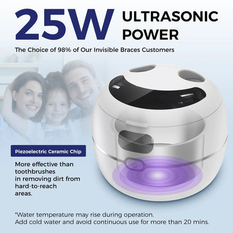 Retainer Cleaner Machine For Dentures And More Like Mouth Guards Braces Toothbrush Heads And Jewelry With 220ml Tank UV Light Digital Timer Two Cleaning Modes No Fuss Ultrasonic Scrub For All Dental Appliances White, 25W