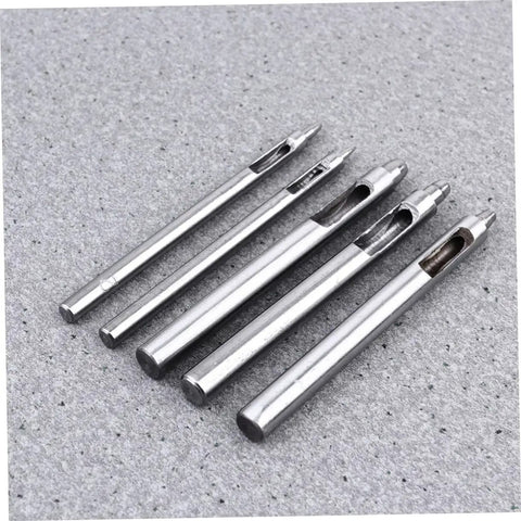 Leather Round Punch Tool Belt Hole Punch For Falconry Hobbies Crafts And DIY Projects, shiny steel punch set on grey surface