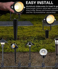 10 Pack 5W Outdoor LED Landscape Spotlights, 5000K Daylight Brightness For Flags And Gardens, easy install demonstration