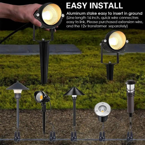 10 Pack 5W Outdoor LED Landscape Spotlights, 5000K Daylight Brightness For Flags And Gardens, easy install demonstration